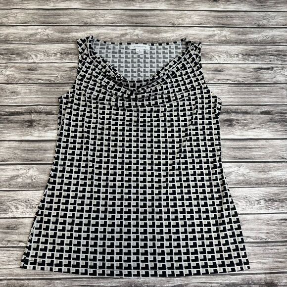 Liz Claiborne Women's Cowl Neck Sleeveless Blouse White Black Tan M Med Medium - Picture 9 of 10